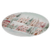 Mint en Roze Gezellige Waterverf Winter Scene Snijplank (Hoek)