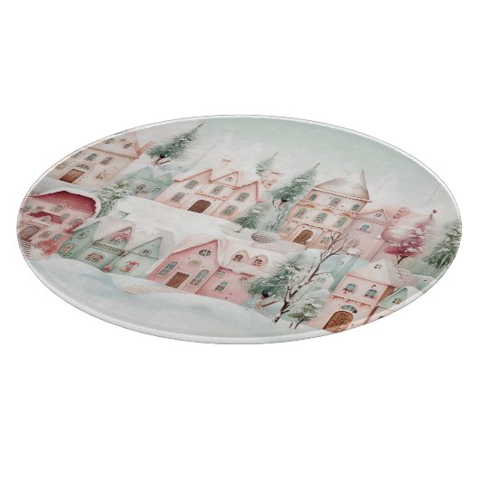 Mint en Roze Gezellige Waterverf Winter Scene Snijplank (Hoek)