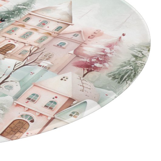 Mint en Roze Gezellige Waterverf Winter Scene Snijplank (Hoek)