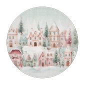 Mint en Roze Gezellige Waterverf Winter Scene Snijplank (Voorkant)