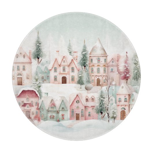 Mint en Roze Gezellige Waterverf Winter Scene Snijplank (Voorkant)