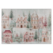 Mint en Roze Gezellige Waterverf Winter Scene Snijplank (Voorkant)