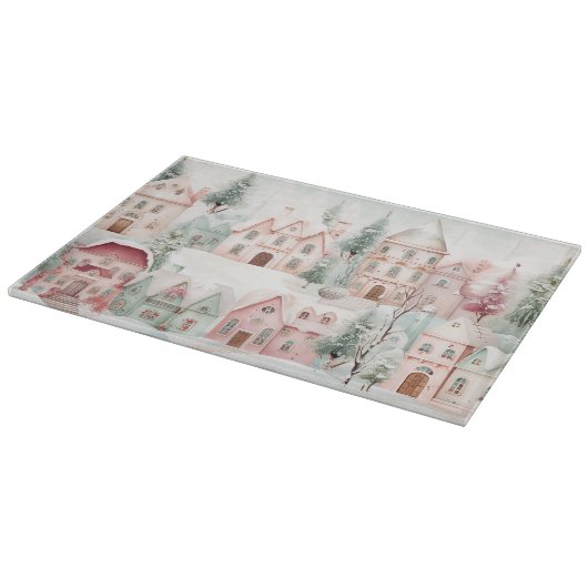 Mint en Roze Gezellige Waterverf Winter Scene Snijplank (Hoek)