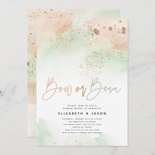 Mint en roze glitter voor geslacht onthulling met kaart (Voorkant / Achterkant)