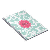 Mint en Roze Monogrammed Damask Print Notitieboek (Rechterzijde)