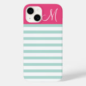 Mint en roze Preppy Strepen Monogram Case-Mate iPhone Case (Achterkant)