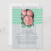 Mint en roze rustieke chique bruiloft uitnodiginge kaart (Voorkant)