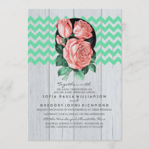 Mint en roze rustieke chique bruiloft uitnodiginge kaart