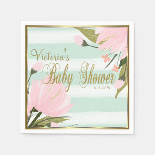 Mint en roze streep baby shower servetten