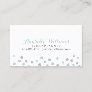 Mint en Silver Glitter Confetti Stippen Visitekaartje