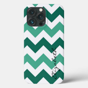 Mint en White Chevron Custom Monogram iPhone 13 Pro Hoesje