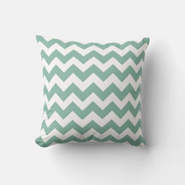 Mint en White Chevron Zig Zag Pillow Kussen (Voorkant)