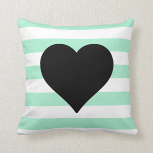 Mint en White Striped Black Heart Sierkussen