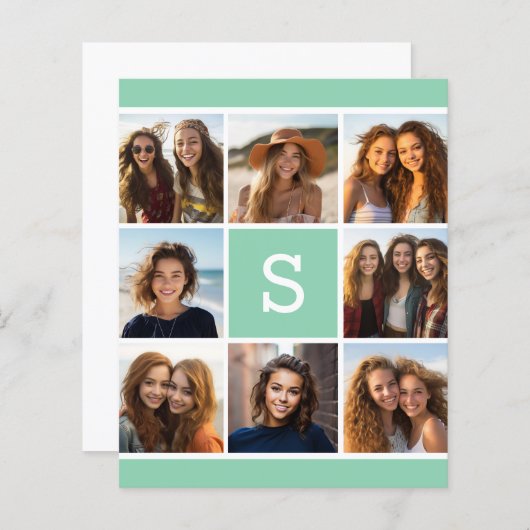 Mint en witte foto collage met monogram (Voorkant / Achterkant)