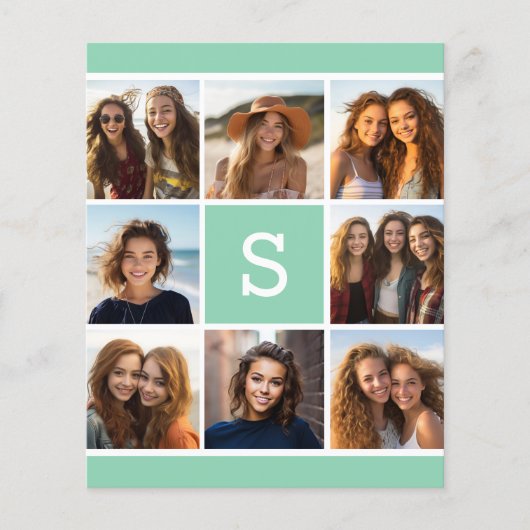 Mint en witte foto collage met monogram (Voorkant)