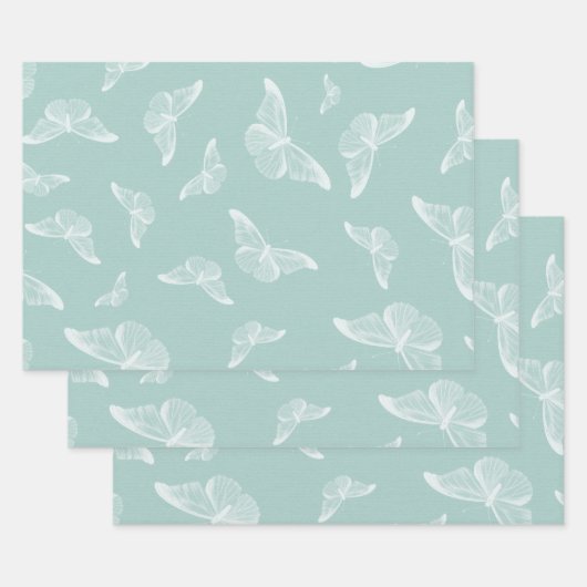 Mint en witte  vlinders inpakpapier vel (Set)