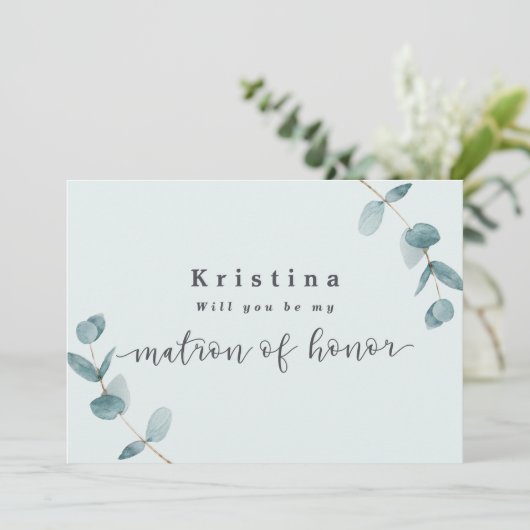 Mint Eucalyptus Matron of Honor proposal Kaart (Staand voorkant)
