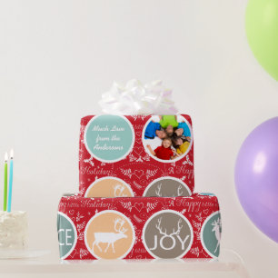 Mint Family Photo Reindeer Kerstmis Merry Bright Cadeaupapier