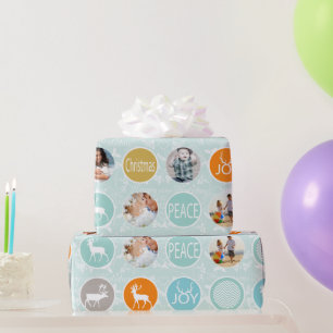 Mint Family Photo Reindeer Kerstmis Merry Bright Cadeaupapier