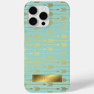 Mint Faux Gold Foil Arrows Patroon iPhone 15 Pro Max Hoesje