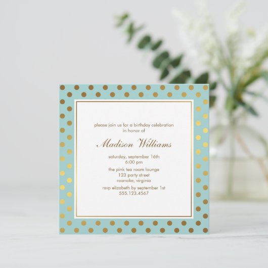 Mint Faux Gold Foil Polka Dots Pattern Kaart (Staand voorkant)