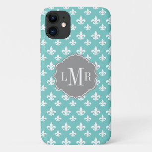 Mint Fleur De Lis Pattern Monogram iPhone 11 Hoesje