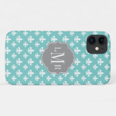 Mint Fleur De Lis Pattern Monogram Case-Mate iPhone Case (Achterkant (horizontaal))