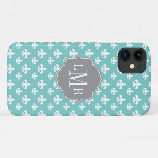 Mint Fleur De Lis Pattern Monogram Case-Mate iPhone Case (Achterkant (horizontaal))