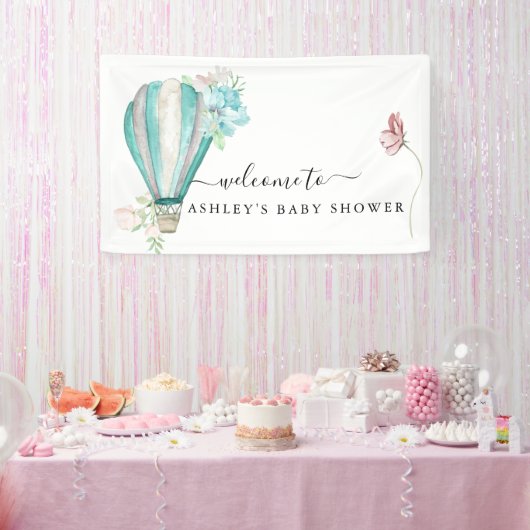 Mint Floral heteluchtballon Baby shower Spandoek (Feest)