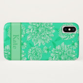 Mint Floral Monogram Case-Mate iPhone Case (Achterkant (horizontaal))