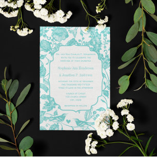  Mint Floral Pattern Love Bird Wedding Kaart