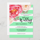 Mint Floral Wedding Invitation Kaart (Voorkant / Achterkant)
