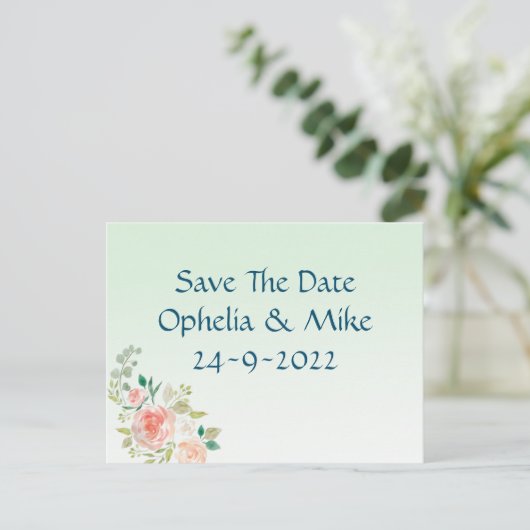 Mint florale elegant behalve het datumBriefkaart Uitnodiging Briefkaart (Staand voorkant)