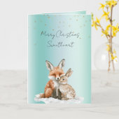 Mint Fox Bunny Love Glitter Sweetheart Christmas Kaart (Gele Bloem)