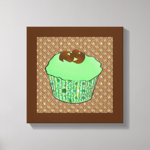 Mint-Frosted Chocolate Cupcake, Fractal Background Canvas Afdruk