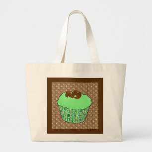 Mint-Frosted Chocolate Cupcake, Fractal Background Grote Tote Bag