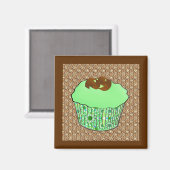 Mint-Frosted Chocolate Cupcake, Fractal Background Magneet (Voorkant / Achterkant)