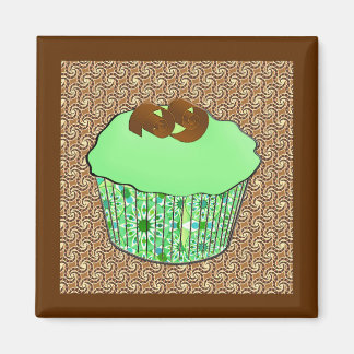 Mint-Frosted Chocolate Cupcake, Fractal Background Magneet