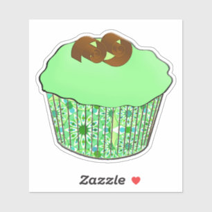 Mint-Frosted Chocolate Cupcake, Fractal Background Sticker