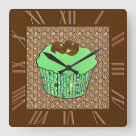 Mint-Frosted Chocolate Cupcake, Fractal Background Vierkante Klok
