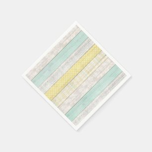 Mint & Geel Boho Geometrisch Patroon Rustic Hout Servet