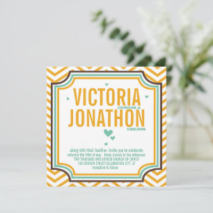 Mint Geel Modern Zig Zag Typografie Bruiloft Kaart