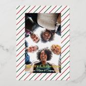 Mint Gestreept Lijst Rood Wit Groen en Echt Folie Feestdagenkaart (Voorkant)