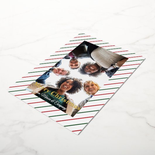 Mint Gestreept Lijst Rood Wit Groen en Echt Folie Feestdagenkaart (Gedraaid)