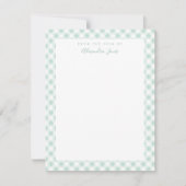 Mint Gingham Check Personal Stationery Note Kaart (Voorkant)
