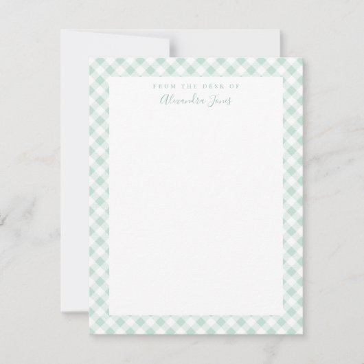 Mint Gingham Check Personal Stationery Note Kaart (Voorkant)