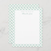Mint Gingham Check Personal Stationery Note Kaart (Voorkant / Achterkant)