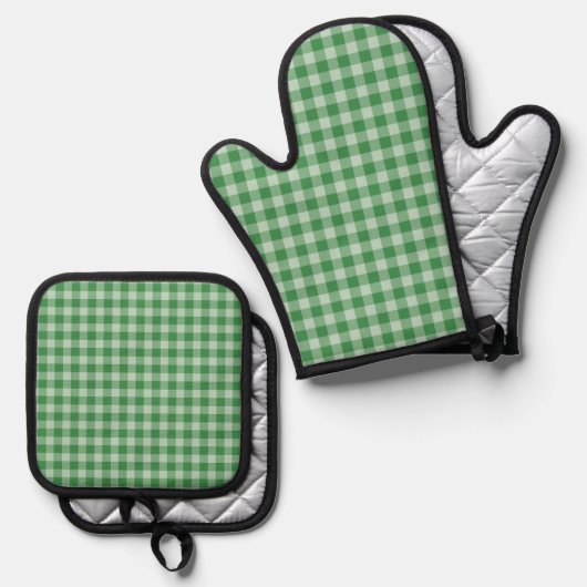 Mint Gingham Stripes Ovenwant & Pannenlap Set (Voorkant / Achterkant)