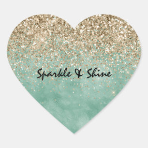Mint Glam Gold Sparkle Glitter Hart Sticker