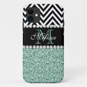 MINT GLITTER BLACK CHEVRON MONOGRAMMED iPhone 11 HOESJE